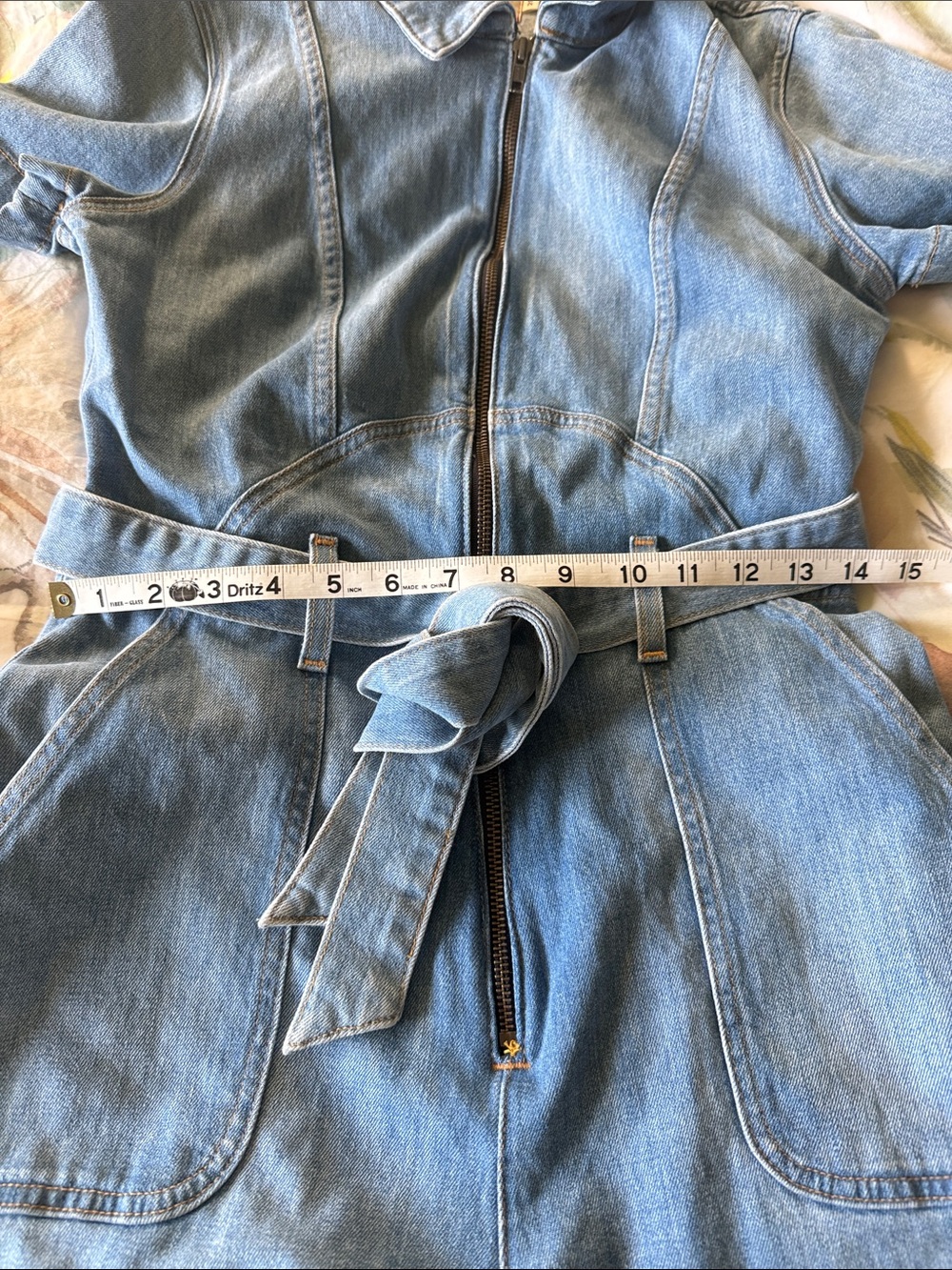 Alice and Olivia Light Blue Denim Romper with Belt - Picture 6 of 7